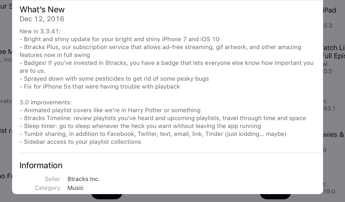 App Store Update - 8Tracks